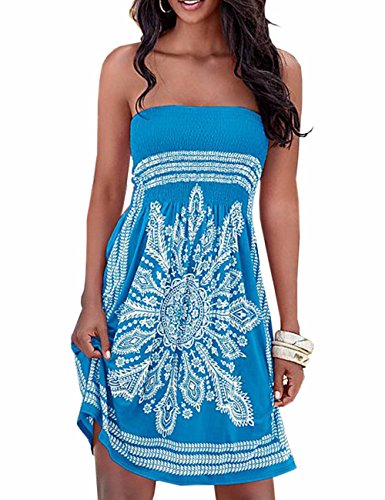 Verano sin tirantes de hombro mujer bohemia falda casual estampado floral colorido mini vestidos de playa,EMMA(BE,S)