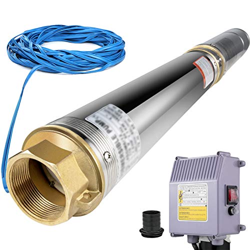 VEVOR Bomba para Pozos Profundos 1,5 HP /1,1 KW, Bomba Sumergible de Agua con Agujero Subacuático de 220 V, Bomba Sumergible de Acero Inoxidable Altura 104 m Cable de 40 m con Caja de Control