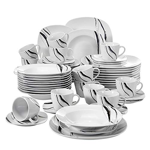 VEWEET Teresa Juegos de Vajillas 60 Piezas de Porcelana con 12 Taza 175 ml, 12 Platillos, 12 Platos, 12 Platos de Postre y 12 Platos Hondos para 12 Personas VEWEET Teresa Juegos de Vajillas 60 Piezas de Porcelana con 12 Taza 175 ml, 12 Platillos, 12 Platos, 12 Platos de Postre y 12 Platos Hondos para 12 Personas