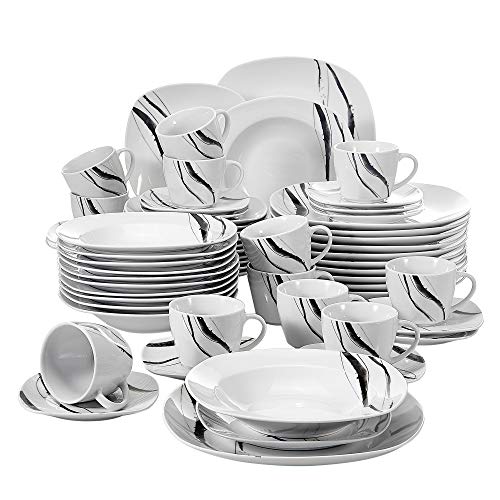 VEWEET Teresa Juegos de Vajillas 60 Piezas de Porcelana con 12 Taza 175 ml, 12 Platillos, 12 Platos, 12 Platos de Postre y 12 Platos Hondos para 12 Personas