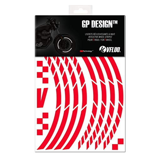 VFLUO GP Design, Kit Tiras Llantas escúter Retro Reflectantes (1 Rueda), 3M Technology, Tira Anchura XL: 10mm, Rojo