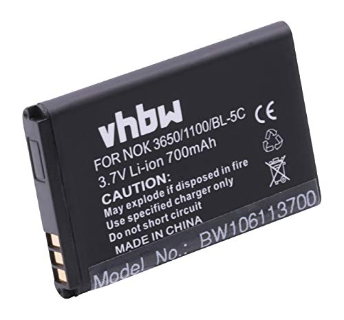 vhbw Li-Ion batería 700mAh (3.7V) Compatible con Nokia C2, C2-01, E50, E60, N-Gage N70, N71, N72, N91 y BL-5C, BL-5CA, BL-5CB Smartphone teléfono