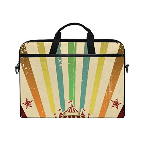 VICAFUCI Nuevo Bolso para portátil de 15-15.4 Pulgadas,Carpa de Circo Antiguo Anuncio Tema Rayas Estrellas y Tienda de Feria