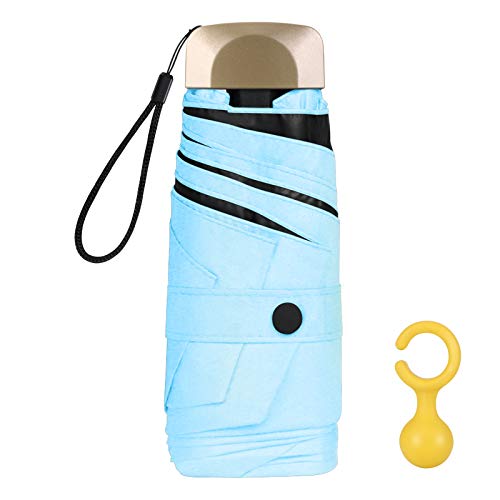 Vicloon Mini Paraguas, Paraguas de Viaje Portátil 6 Varillas, Paraguas Plegables con 210T Negro Tela de Goma, Aleación de Aluminio de Costilla & Mango Dorado, Resistencia UV & Impermeable - Azul Claro Vicloon Mini Paraguas, Paraguas de Viaje Portátil 6 Varillas, Paraguas Plegables con 210T Negro Tela de Goma, Aleación de Aluminio de Costilla & Mango Dorado, Resistencia UV & Impermeable - Azul Claro