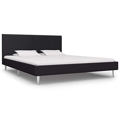 vidaXL Cama Matrimonio Estructura Metal Hierro + Somier Láminas + Cabecero Tapizada Tela para Colchón 180x200 cm No Incluido MDF Patas Metálicas Negro