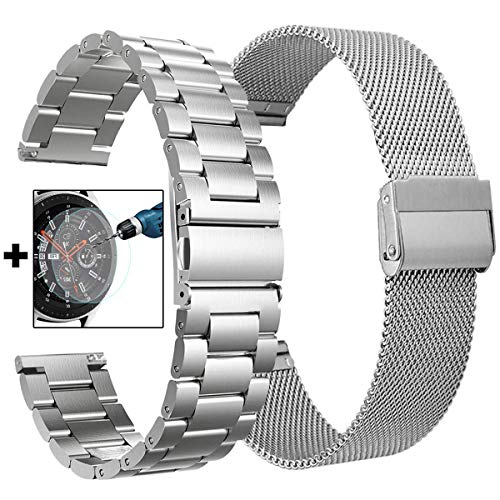 VIGOSS Compatible con Samsung Galaxy Watch 46 mm/Gear S3 Frontier/Bandas clásicas de 22 mm banda de metal Loop correa de malla para Gear S3 Frontier SM-R770 / Classic SM-R760 (metal plateado + malla)