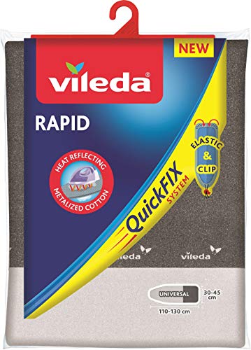 Vileda Rapid- Funda de planchar, 2 capas adaptable a todo tipo de tablas, funda de planchar metalizada, medidas: 130 x 45 cm, color gris