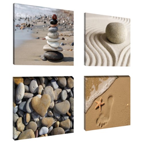 Visario 6902 - Juego de fotografías sobre Lienzo (4 Unidades, 4 x 20 x 20 cm), diseño de Piedras y Arena Visario 6902 - Juego de fotografías sobre Lienzo (4 Unidades, 4 x 20 x 20 cm), diseño de Piedras y Arena