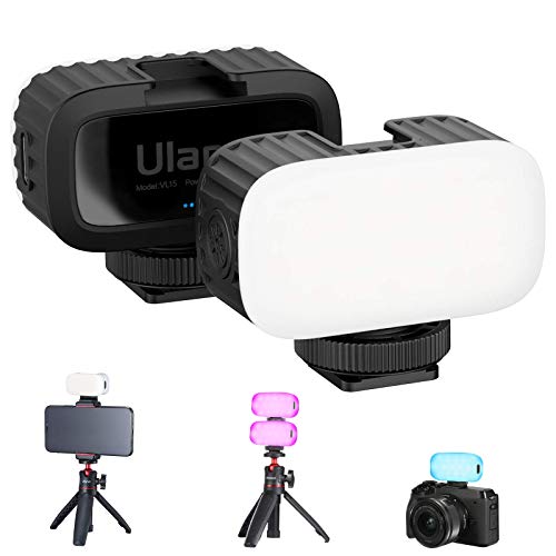 VL15 RGB Video Light On Camera Mini luz LED para Go pro Hero 5 6 7 8 9 Iluminación más suave w Cold Shoe 8 colores Can Brillo ajustable