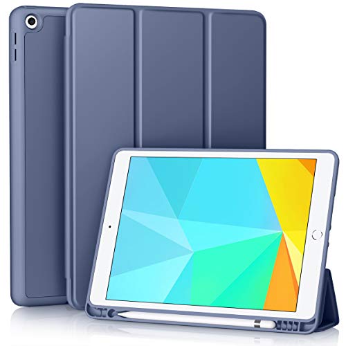 Vobafe Funda Compatible con Nuevo iPad 8ª Generación 2020/ iPad 7ª Generación 2019, Plegable Soporte Protectora TPU Cubierta con Portalápiz para iPad 10.2", Auto-Sueño/Estela Gris Azulado