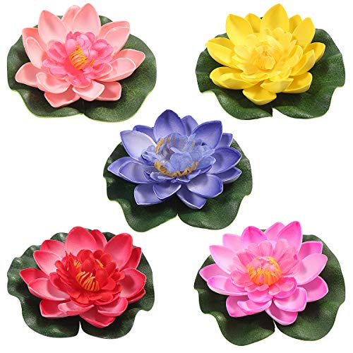 VORCOOL 5pcs artificial nenúfar flotante Lotus Flor estanque casa boda 10 cm