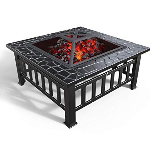 VOUNOT Brasero Exterior para Jardín y Terraza, 3 en 1 Metal Fire Pit, Pozo de Fuego con Barbacoa, 81 x 81 x 45 cm VOUNOT Brasero Exterior para Jardín y Terraza, 3 en 1 Metal Fire Pit, Pozo de Fuego con Barbacoa, 81 x 81 x 45 cm