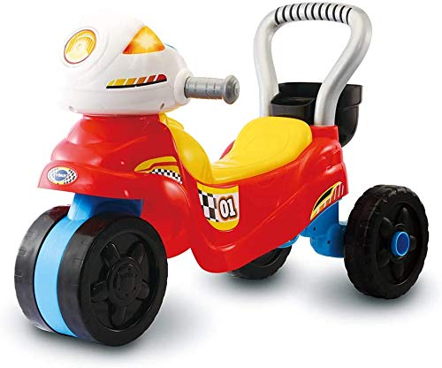 VTech - Moto de carreras 3en1 roja, Correpasillos andador evolutivo con tres modos de juego, panel interactivo, enseña colores, música y hábitos cotidianos, multitud frases y canciones (80-529467)