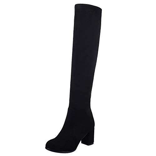 VulusValas Mujer Fashion Tacon Alto Rodilla Botas Black Size 39 Asian