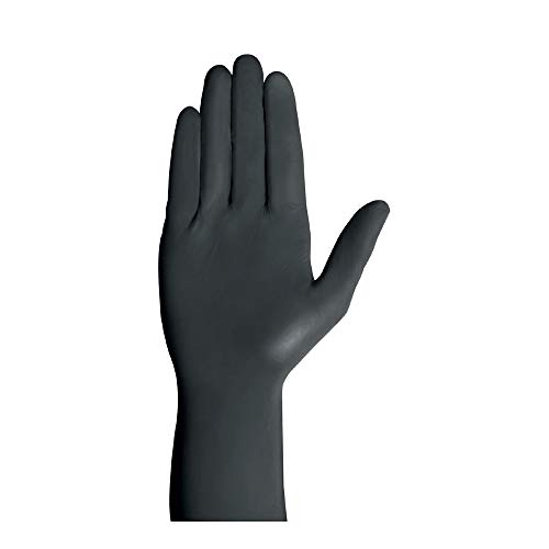 WAS 6171 002 - Juego de guantes de nitrilo con dedos (talla M, 24 cm de longitud, 100 unidades), color negro