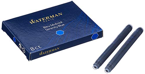 Waterman cartuchos de tinta azul serenidad (lavable) de tamaño estándar (blíster paquete de 4)