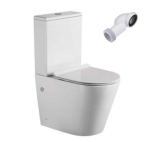 Wc Inodoro Completo Redondo | Inodoro Tanque Bajo con Cisterna y Asiento Extrafino | Adosado a Pared con Salida Dual y Sistema Rimless Wc Inodoro Completo Redondo | Inodoro Tanque Bajo con Cisterna y Asiento Extrafino | Adosado a Pared con Salida Dual y Sistema Rimless