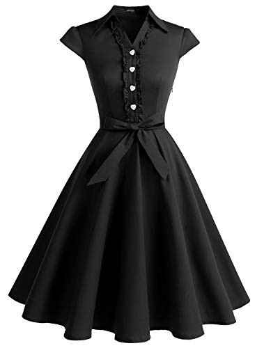 Wedtrend Vestido Vintage Escote V 1950s Cóctel Rockabilly Mujer Vestido Fiesta WTP10007 Black XL