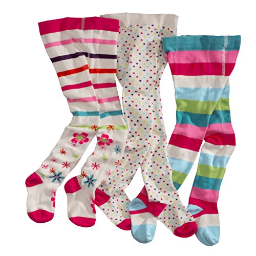 WELLYOU leotardos para bebés/niños, medias para niñas, pantimedias para bebés/niñas, colorido conjunto de 3 medias con puntos, rayas y flores. Tallas 98-104