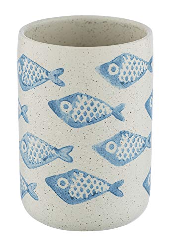 Wenko Aquamarin-Vaso para cepillos Pasta de Dientes, cerámica, Beige/Azul, 8 x 11 x 8 cm