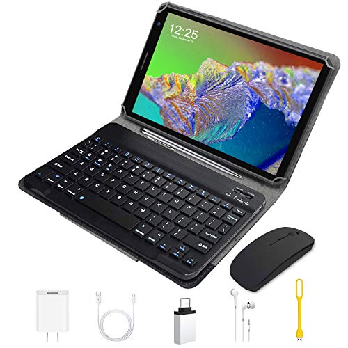 WiFi Tablet Android 10.0 Google GMS DUODUOGO E8+ Tablet 8 Pulgadas HD 1280*800 IPS 3GB RAM 32GB/128GB Escalables Tablet PC Netfilx 5000mAh Type-C Double Cámara Bluetooth OTG (Negro + Teclado y Mouse)