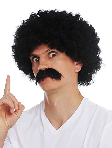 WIG ME UP- 2018553-P103 Peluca Bigote Set Hombres Carnaval rizos crespos voluminosos Afro los años 70 Negro WIG ME UP- 2018553-P103 Peluca Bigote Set Hombres Carnaval rizos crespos voluminosos Afro los años 70 Negro