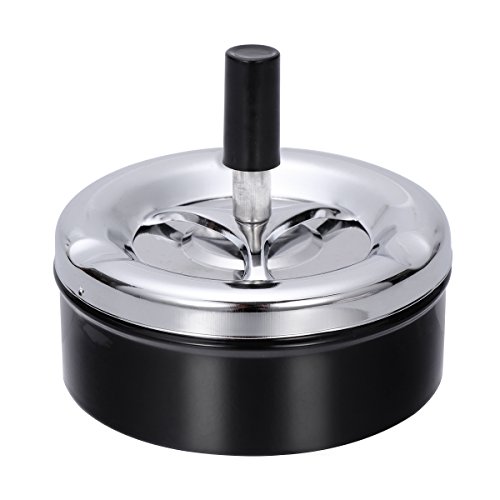 Winomo - Cenicero con pulsador redondo para cigarrillos con bandeja para cenizas de acero inoxidable (negro) Winomo - Cenicero con pulsador redondo para cigarrillos con bandeja para cenizas de acero inoxidable (negro)