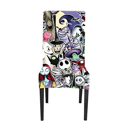 WOOAI Nightmare Before Christmas Cartoon Skull Jack Printed Chair Cover Halloween Decorative Stretch Short Dining Room Chair Covers