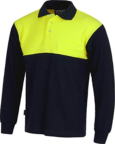 Work Team Polo Manga Larga Alta Visibilidad, con Canesú Combinado, un Bolso de Pecho, 100% Algodón. Hombre Marino+Amarillo A.V. Medium Work Team Polo Manga Larga Alta Visibilidad, con Canesú Combinado, un Bolso de Pecho, 100% Algodón. Hombre Marino+Amarillo A.V. Medium