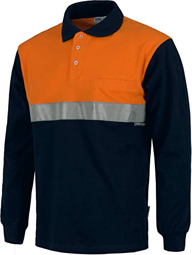 Work Team Polo Manga Larga con Canesú Combinado, un Bolso de Pecho. Una Cinta Reflectante, 100% ALGODÓN. Hombre Marino+Naranja A.V. XL Work Team Polo Manga Larga con Canesú Combinado, un Bolso de Pecho. Una Cinta Reflectante, 100% ALGODÓN. Hombre Marino+Naranja A.V. XL