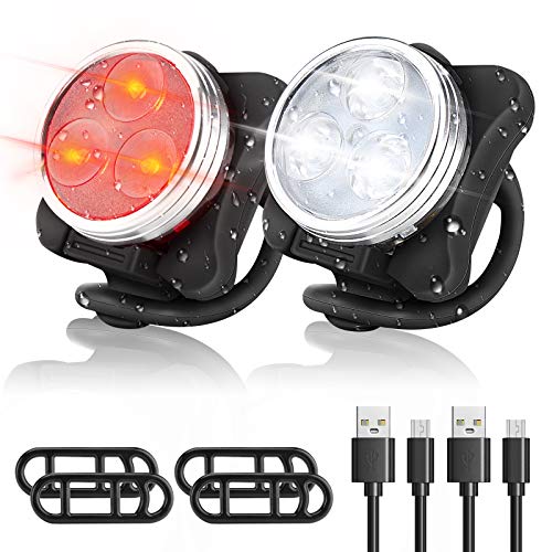 WOTEK Luces Bicicleta Recargable USB, IPX5 4 Modos Luces Bicicleta Delantera y Trasera Linterna Bicicleta Impermeable para Ciclismo Carretera y Montaña para la Noche