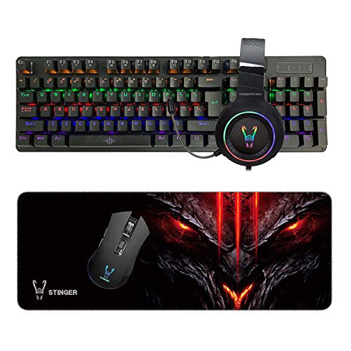 Woxter Stinger Elite Kit - Kit Gaming para Profesionales, Incluye Teclado mecánico, ratón óptico (800, 1600, 2400, 4000 dpi), Pad de Microfibra 28x25, Auriculares con micrófono y Hub USB.