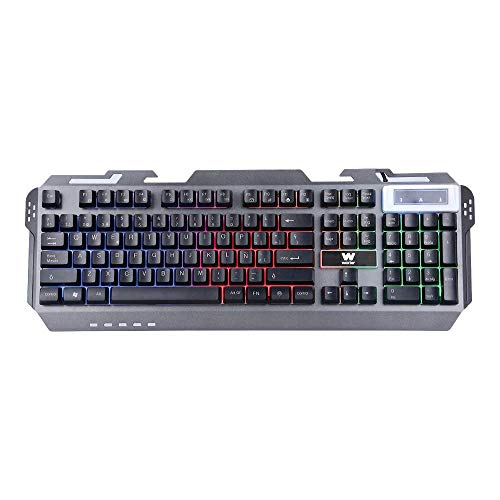 Woxter Stinger FX 80 K GM26-001 - Teclado Gaming retroiluminado con base metálica muy resistente, 104 teclas anti-ghosting, QWERTY y conexión USB 2.0. compatible con PC/PS4, Negro/ Rojo