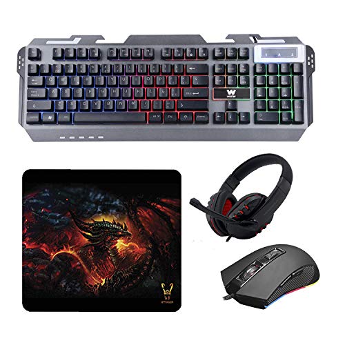 Woxter Stinger FX 80 Megakit - Kit Gaming (Teclado retroiluminado de Base metálica, ratón óptico hasta 3200 dpi, Alfombrilla de Microfibra 25x21 y Auriculares 2.0 con micrófono)