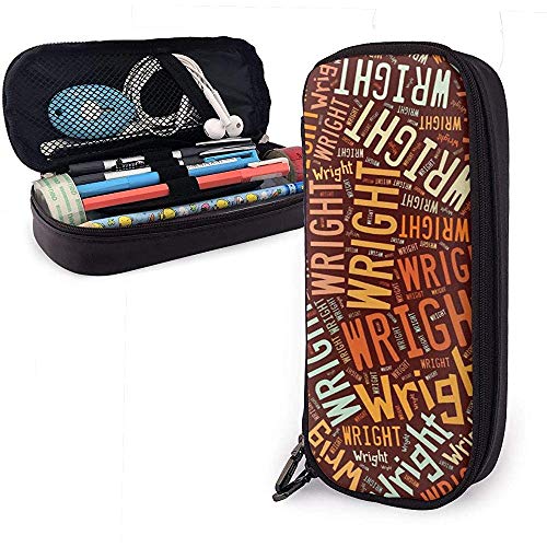 Wright - Estuche de lápices de cuero de gran capacidad de American Apellido, estuche de papelería para bolígrafo, caja de almacenamiento grande, bolso de papelería para estudiantes