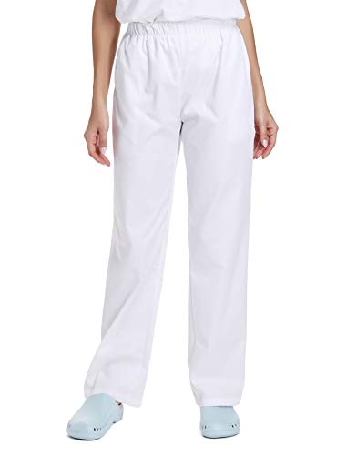 WWOO Pantalones mujer blancos Pantalones de trabajo uniformes Cintura elástica Material profesional suelto Delgado XXXL