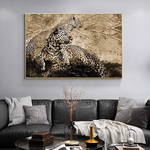 wZUN Dos guepardos africanos. Pintura al óleo sobre Lienzo. Carteles y Grabados escandinavos. El Cuadro de Arte en la Pared es la Sala de Estar 50x70cm.