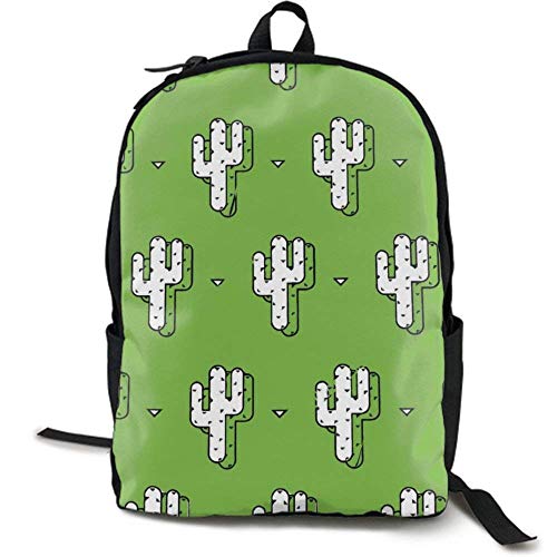 XCNGG Mochila de impresión de fotograma Completo para Adultos Mochila Informal Mochila Mochila Escolar Lightweight Durable Backpack Daypack for School Travel Hiking, Cactus Painting Green Pattern