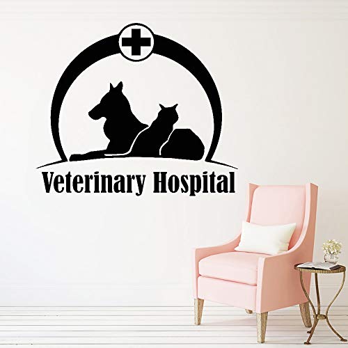 XCSJX Hospital Veterinario Pegatinas de Pared de Vinilo Clínica Veterinaria Decoración Aseo Salón Tienda Calcomanías Dog Cat Sticker Home Decor 42X50 cm