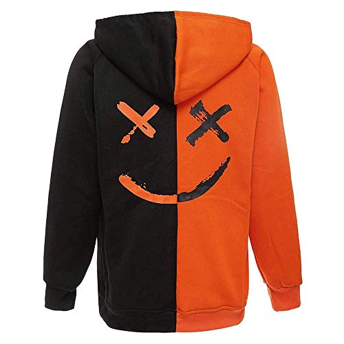 XIAOYAO Hombre Sudadera con Capucha Deportiva Manga Larga Hoodie Casual Camisa de Entrenamiento (L, Naranja Negro)