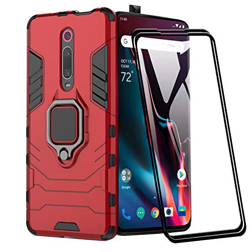 XIFAN Funda para Xiaomi Mi 9T, [Robusto] Anillo Metálico Soporte [Funciona con El Montaje De Coche Magnético] Case Carcasa, Rojo + 2 Piezas Protector de Pantalla