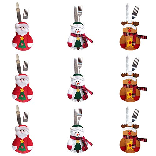 Xiton 9 piezas de la bolsita para cubiertos, tres diseño de Santa Claus, renos, muñeco de nieve para la decoración de Navidad tabla de cena
