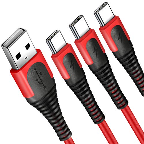 XLTOK Cable USB Tipo C, Cable USB C [ 3Pack 2M ] Carga Rápida compatible para Samsung Galaxy S20 /S10 /S9 /S8 /Note 8, Huawei P10 /P20, LG G5 /G6, Sony Xperia XZ etc - Rojo