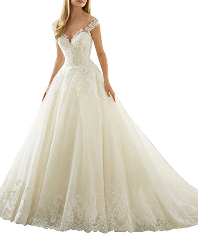 XUYUDITA Scoop Cuello de Hombro de Encaje Vintage A-Line Vestidos de Novia de la Boda Blanco-38 XUYUDITA Scoop Cuello de Hombro de Encaje Vintage A-Line Vestidos de Novia de la Boda Blanco-38