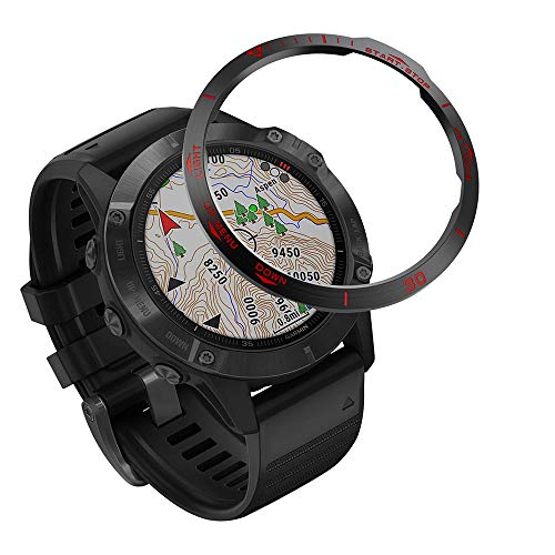 Yikamosi Acero Inoxidable Anillo Bisel Compatible con Garmin Fenix 6/6 Pro Watch, Bezel Ring Adhesive Cover Protector Anti arañazos y colisiones para Garmin Watch Accessory(Red-2)