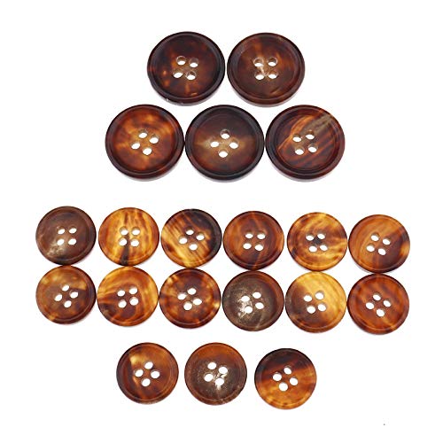YINETTECH 20 botones circulares de 4 agujeros, cierre de cuerno de búfalo natural, 2 tamaños para Blazers, Trajes, Artesanía