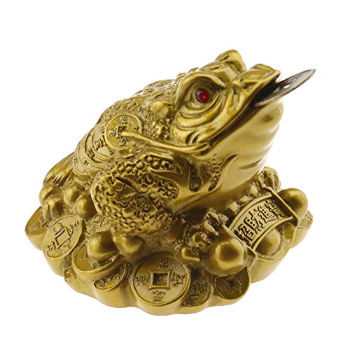 YINETTECH Feng Shui - Figura de rana de la suerte con una moneda, diseño chino de riqueza, prosperidad para el hogar, el coche, el salpicadero, la estatua de la oficina, regalo