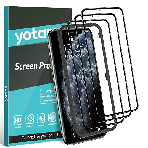 yotame Protector Pantalla para iPhone 11 Pro, 3 Piezas Cristal Templado iPhone X/XS Cobertura Completa Vidrio Templado Anti-Burbujas Alta Definicion 9H Vidrio Cristal Templado para iPhone 11 Pro/X/XS