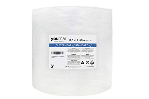 Youmar Solutions - Rollo De Plástico De Burbujas (0,5 Metro Ancho 50 Metros largo) Para Envolver Productos Frágiles En Transportes y Mudanzas. Alta Protección. Calidad Europea. (ESTANDAR) Youmar Solutions - Rollo De Plástico De Burbujas (0,5 Metro Ancho 50 Metros largo) Para Envolver Productos Frágiles En Transportes y Mudanzas. Alta Protección. Calidad Europea. (ESTANDAR)