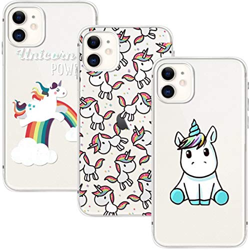 Young & Ming Funda para iPhone 11 6.1, (3 Pack) Transparente TPU Silicona Carcasa Delgado Antigolpes Resistente, Unicornio